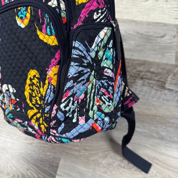 Vera Bradley Quilted Backpack Black Multicolor Butterfly Print Medium Size - Picture 3 of 9